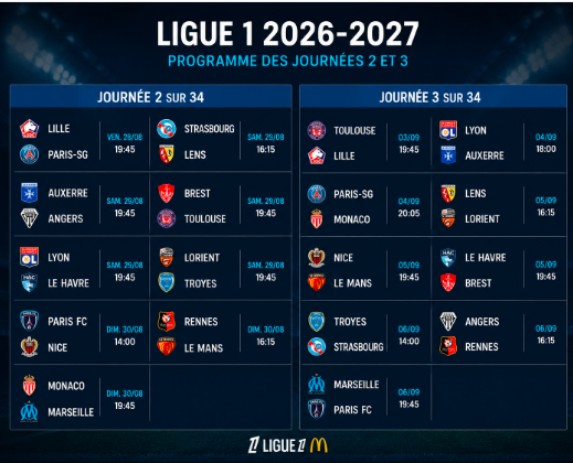 Programme Ligue 1 2026 2027